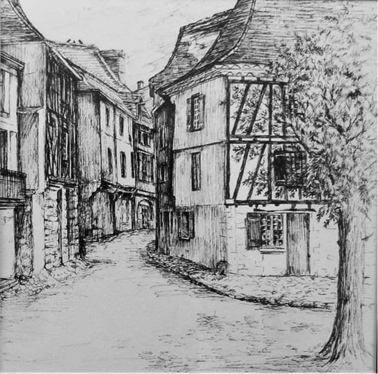 BERGERAC, HISTORICAL CENTRE – INK – 9 ½ inches x 9 ½ inches